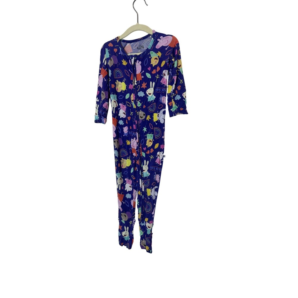 Bums & Roses Pajama One Piece Kids 2T Multicolor Peppa Pig Print Zip Footless